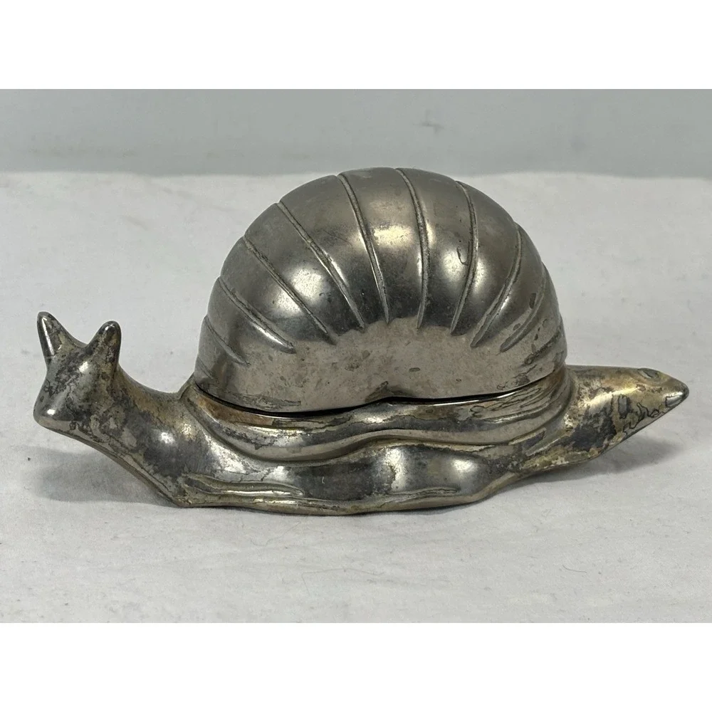 Vtg Silver Plated MCM Snail Salt Cellar Trinket Box READ